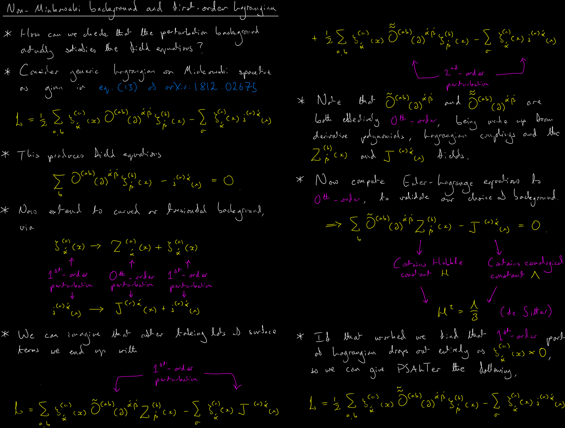 Supervision notes on the non-Minkowski background and the first-order Lagrangian - hover to enlarge