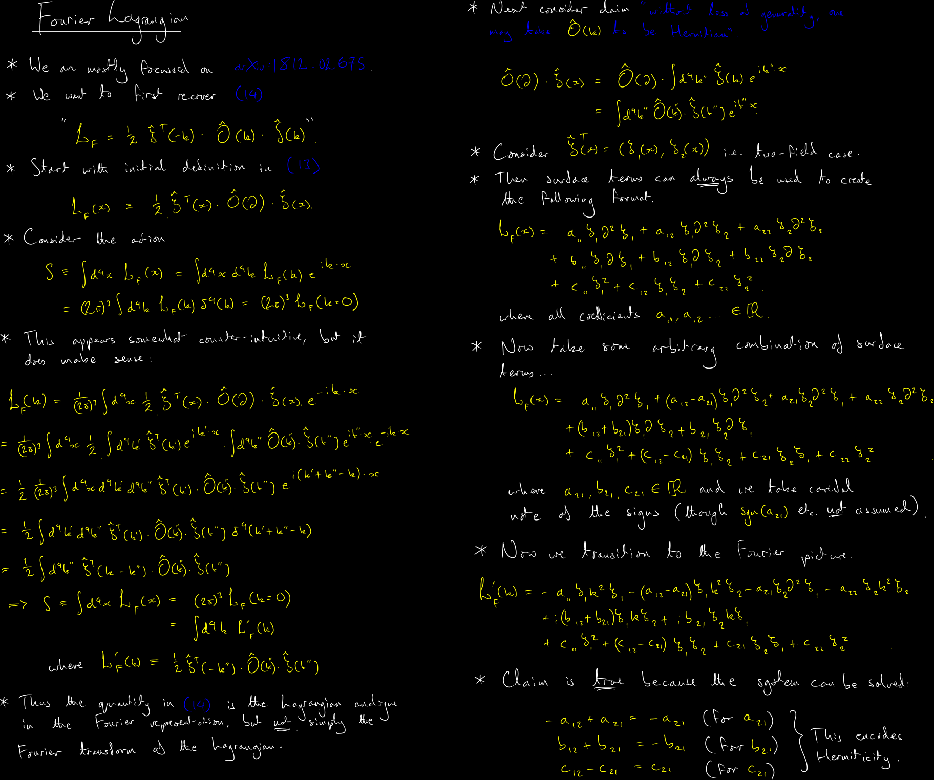Supervision notes on the origin of the minus sign in the momentum-space Lagrangian - hover to enlarge