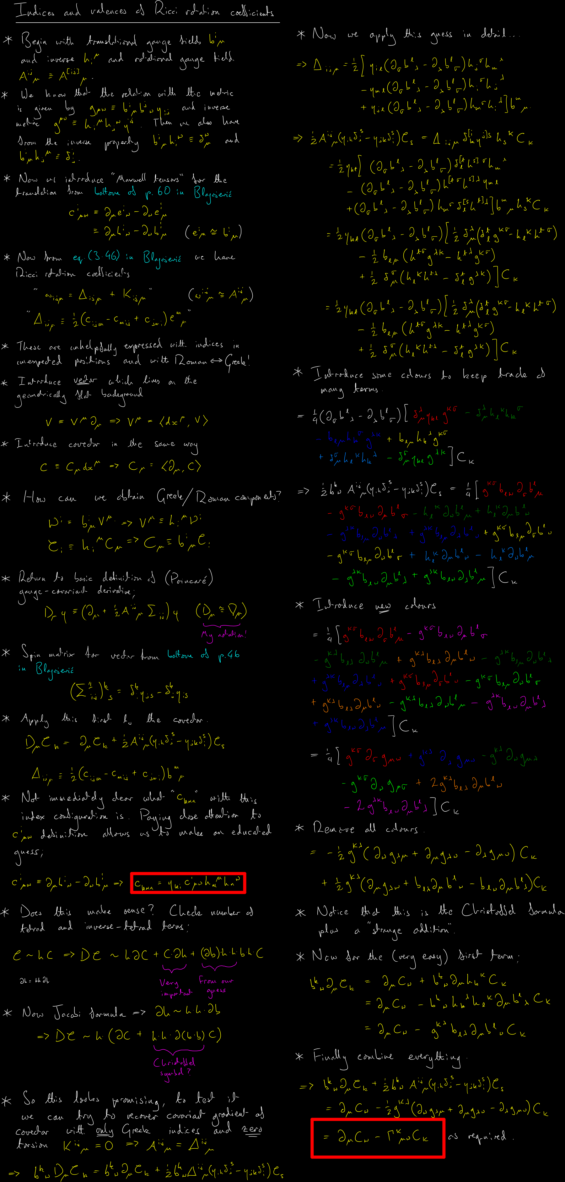 Supervision notes on the Ricci rotation coefficients - hover to enlarge