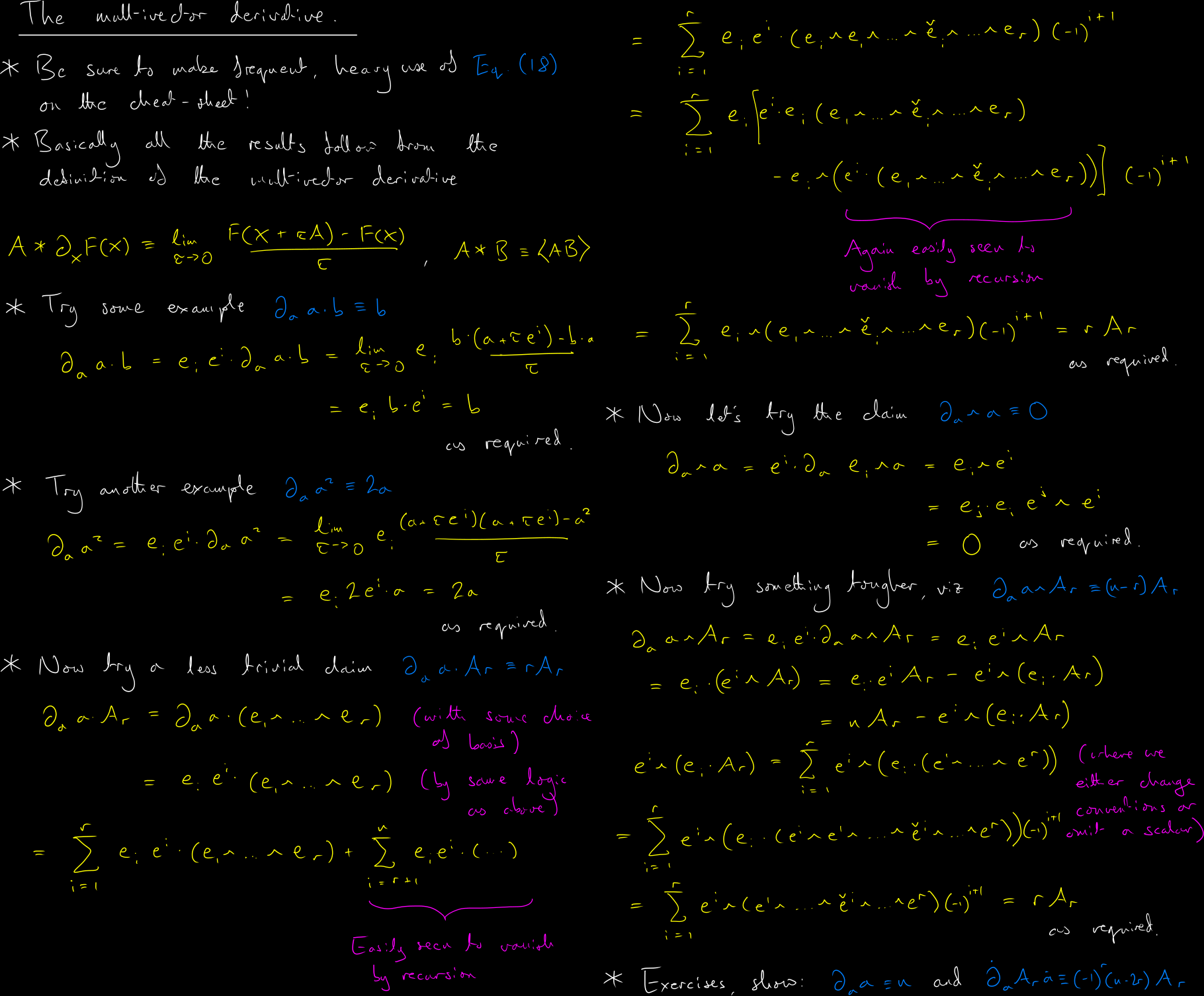 Supervision notes on the multivector derivative - hover to enlarge