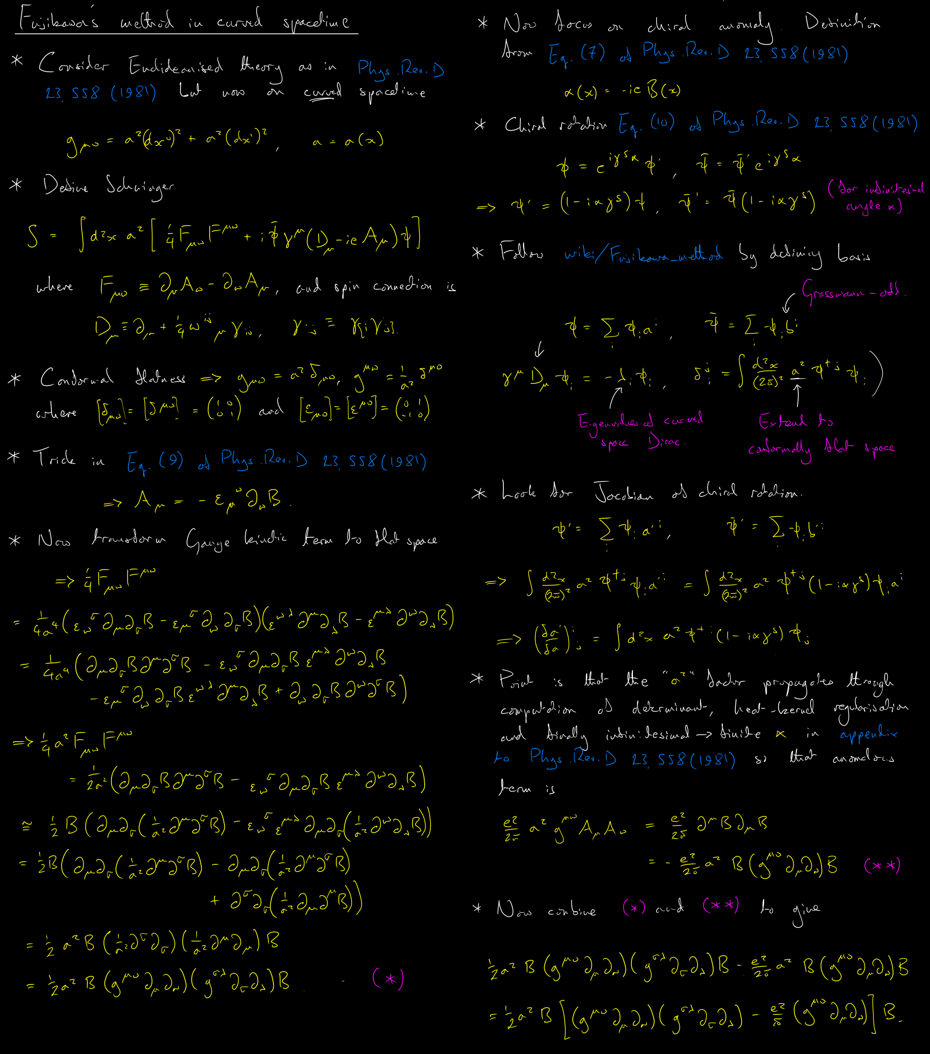 Supervision notes on Fujikawa decoupling of the Schwinger model in curved spacetime - hover to enlarge