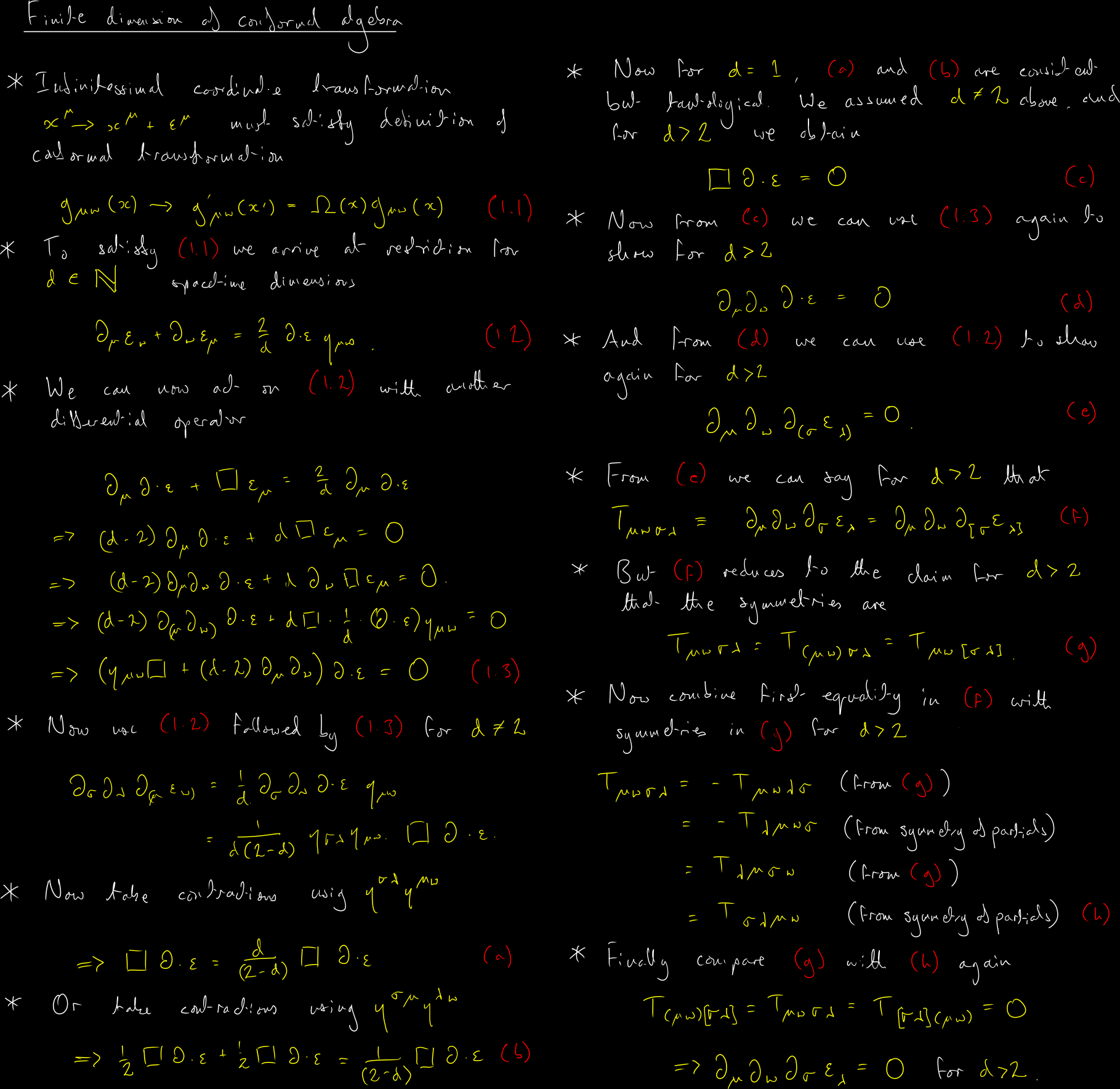 Supervision notes on the finitude of the conformal algebra in more than two dimensions - hover to enlarge