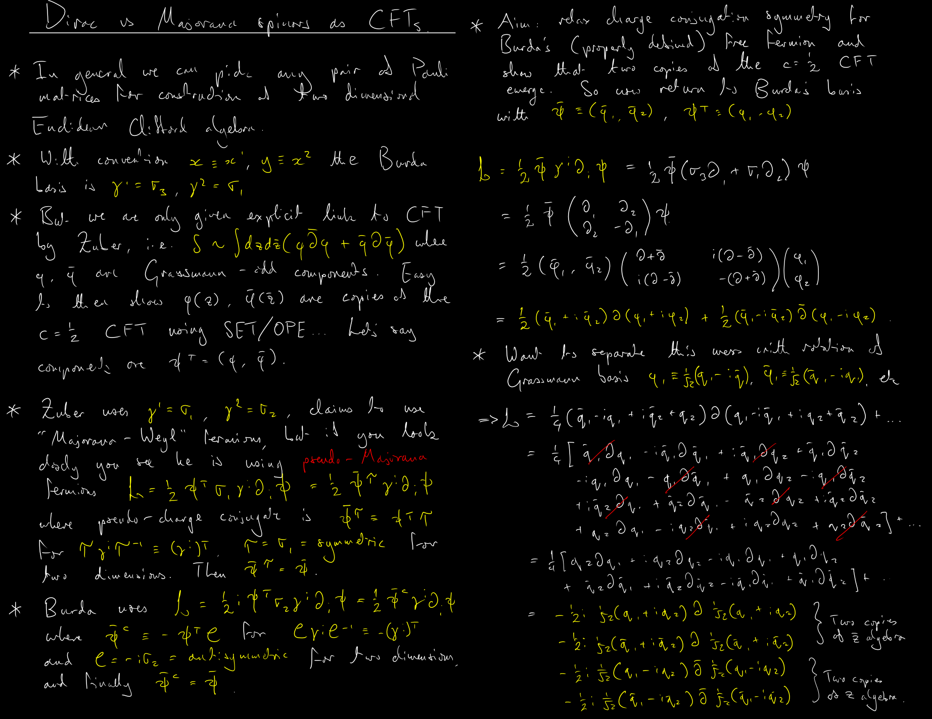 Supervision notes on Dirac Lagrangia in complexified coordinates - hover to enlarge