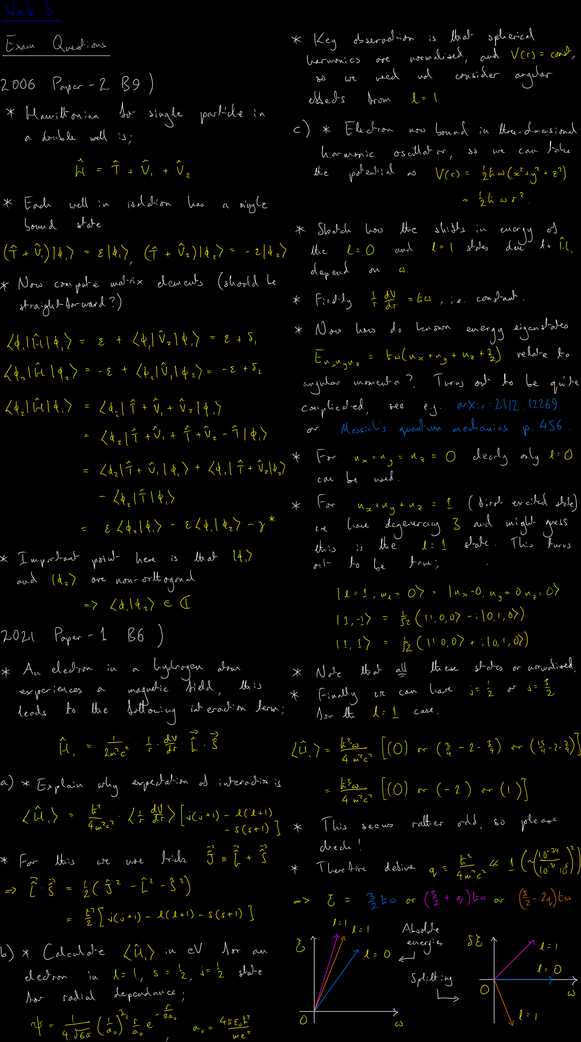 Exam questions - hover to enlarge Exam questions on matrix mechanics and spin-orbit interaction - hover to enlarge