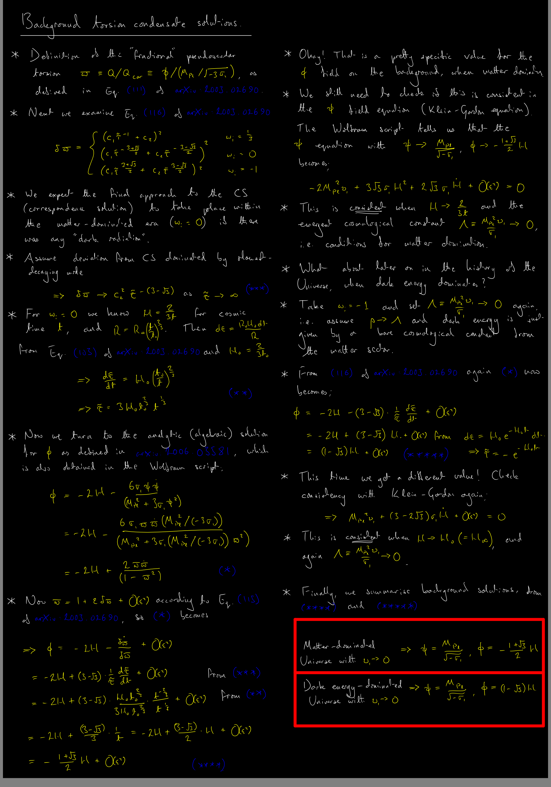 Supervision notes on the torsion condensate. Supervision notes on the torsion condensate.