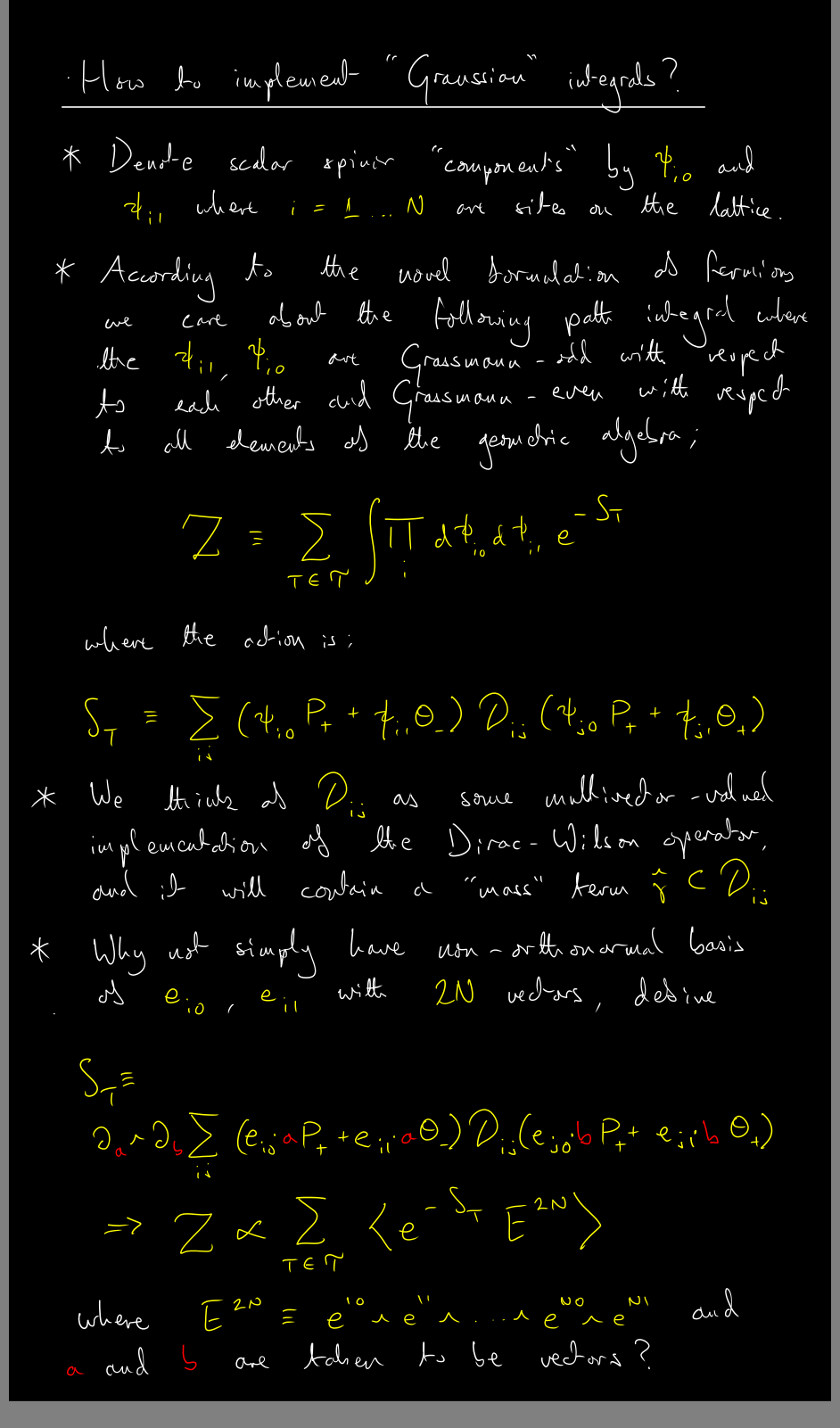Supervision notes on how to combine Grassmann-odd numbers with minimal left ideals. Supervision notes on how to combine Grassmann-odd numbers with minimal left ideals.