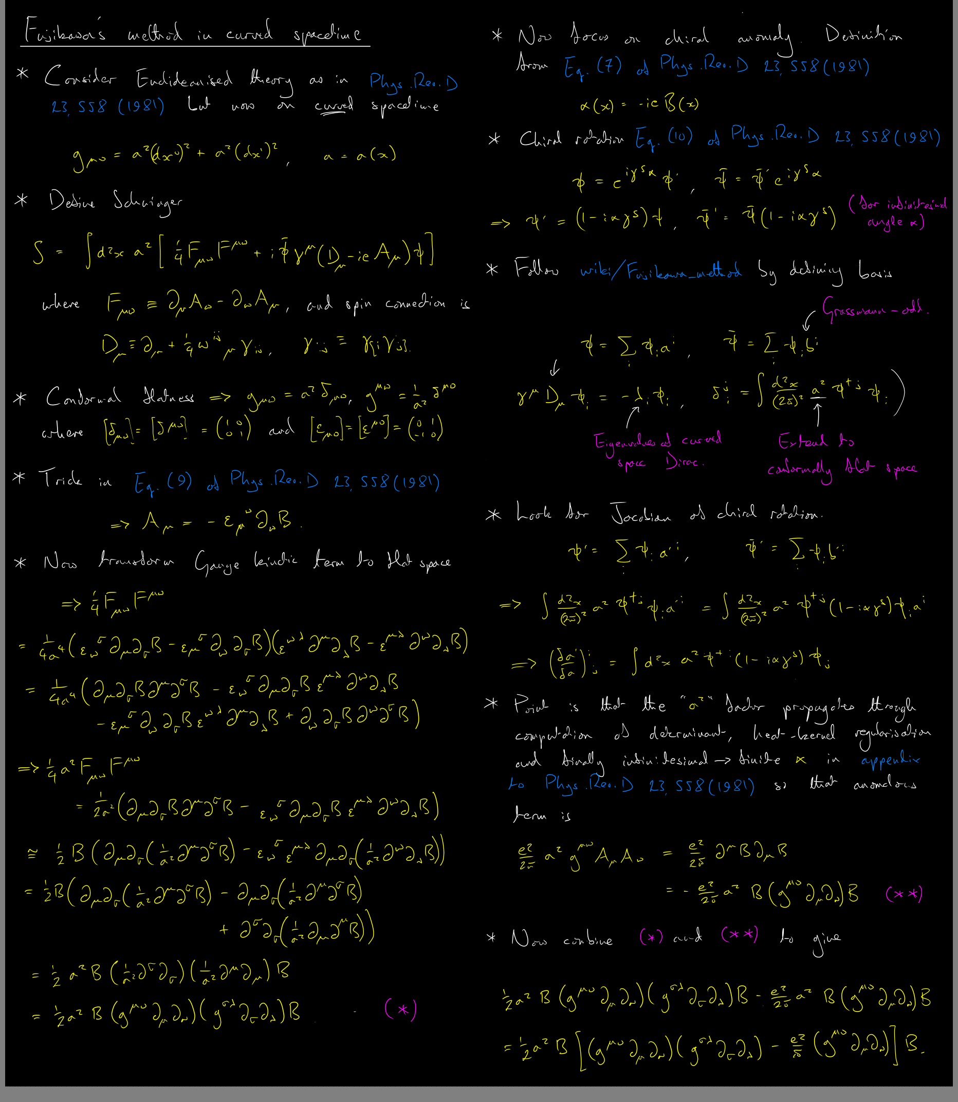 Supervision notes on Fujikawa decoupling of the Schwinger model in curved spacetime. Supervision notes on Fujikawa decoupling of the Schwinger model in curved spacetime.